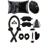 12 pezzi Set di strumenti per la cura dei capelli durante il sonno, include ferro arricciacapelli e massaggiatore per il viso, 1 federa, adatto per suite regina beige, senza calore necessario per arri