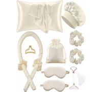 12 pezzi Set di strumenti per lo styling dei capelli da notte, include ferro arricciacapelli, massaggiatore viso, 1 federa, adatto per la suite della regina avorio, arricciacapelli senza calore per tu
