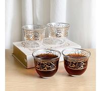 12 pezzi Set di tazze da tè in vetro, tazze da tè con lettere arabe dorate, tazze da caffè mini carine, stile europeo retrò, adatte per tè nero, acqua, latte e altre bevande, ideali per cucina, sala d