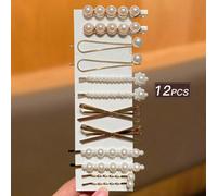 12 pezzi/set Eleganti e carini fermagli per capelli in metallo e finta perla multifunzionali, adatti per uso quotidiano e feste, possono essere utilizzati per frangia e capelli ribelli, accessori per 