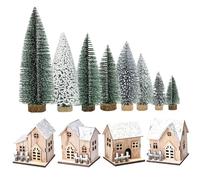 12 pezzi/set set di villaggi di Natale, 4 case di Natale con tetto bianco come la neve con 8 pezzi di alberi case di villaggio illuminate decorazioni rustiche di per la sala da pranzo di casa