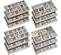 12 pezzi/Set Vassoio porta gioielli impilabile, materiale in velluto, contenitore per gioielli, per lo stoccaggio in scomparti dei cassetti, per riporre anelli, braccialetti, spille, collane, ecc.