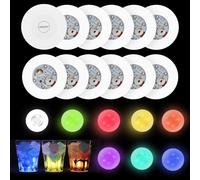 12 Pezzi Sottobicchieri a LED Adesivi Luci D'atmosfera con 6 Luci Colorate e 6 Luci Bianche Frette, Autoadesivi Sottobicchiere a LED per Bevande Caffè Bottiglie Feste Matrimoni Bar