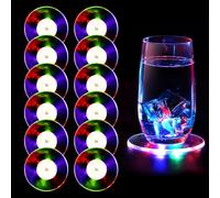 12 Pezzi Sottobicchieri a LED, Sottobicchieri Illuminati Colorato, LED Impermeabile Sottobicchieri, Rotondi Acrilico Sottobottiglia da Tavola per Birra Bottiglie, Tazze da Tè, Tazza da Caffè