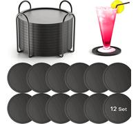 12 pezzi Sottobicchieri in silicone nero salvaspazio con supporto, tappetini antiscivolo per bevande, protezione per il tavolo e decorazione per la casa, forniture per feste di Ognissanti e Natale, re
