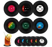 12 Pezzi Sottobicchieri in Silicone, Sottobicchieri di Vinile Dischi CD Retrò Rotondi Tappetino Per Bevande Bicchieri da Vino Musica Classica Tappetino Antiscivolo Tazza per Ufficio a Casa Bar -Nero