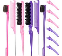 12 Pezzi Spazzole Per Capelli In Nylon, Spazzola Per Capelli Su Entrambi, Pettine Liscio Per Toelettatura, Pettini a Coda Di Ratto Con Clip a Becco d'Anatra Per Donne e Ragazze (Viola, Rosa)