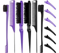 12 Pezzi Spazzole Per Capelli In Nylon, Spazzola Per Capelli Su Entrambi, Pettine Liscio Per Toelettatura, Pettini a Coda Di Ratto Con Clip a Becco d'Anatra Per Donne e Ragazze (Nero, Rosa)