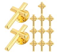 12 Pezzi Spilla Croce Oro in Lega per Comunione Santa, Classica | Finitura Lucida, Fissaggio Stabile, Retro Robusto, per Battesimo e Feste Religiose, per Padrini e Clero