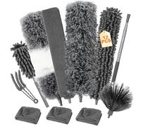 12 Pezzi Spolverino Telescopico, Spolverino per Polvere in Microfibra, Togli Ragnatele Allungabile 245 cm,Dump Duster Lavabile,Bastone Telescopico per Pulizia,Piumino per Spolverare Soffitti Ragnatele