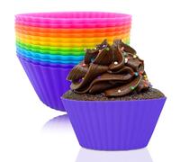 12 Pezzi Stampi per Muffin in Silicone, Antiaderenti Stampo Muffin Pirottini Silicone, Stampi in Silicone per Dolci Muffin, Stampi per Muffin per Torte, Crema e Budino, Multicolore