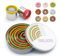 12 Pezzi Stampi per Pasta Coppapasta Tondi, Set da Colore Formine Biscotti con Diverse Dimensioni per Pasticceria Fai Da Te Ciambella Fondant Sugarcraft Cottura
