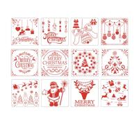 12 Pezzi Stencil Natalizi Bianco PET, Template | Motivi Ripetibili e Design Combinato, per Crafting, Wall Decor, Cuscini e Tag, Facile per Principianti Stile Casuale