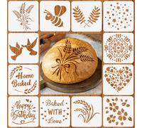 12 Pezzi Stencil per Pane,15 x 15 cm Stencil per Decorare Torte, Disegno DIY,Scrapbook Pareti DIY Decorazione,Motivi Legno e Fiori,Modelli Riutilizzabili in Plastica