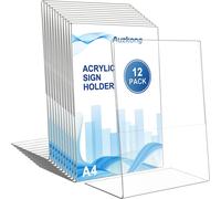 12 Pezzi Supporti per Cartelli in Acrilico A4, Portacartello in Acrilico, Plasti