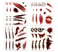 12 Pezzi Tatuaggi Temporanei Halloween, Zombie Tatuaggi Cicatrici Finti