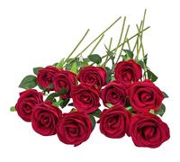 12 Pezzi Texture in Velluto Rosso Rose Finte, 19.29in Fiori Artificiali Naturali e Vere, Fiori Finti per Bouquet da Rose Finte Sposa Fai-da-te, Salotti, Giardini, Matrimoni e Decorazioni per Feste.