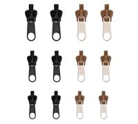 12 Pezzi Tiretto Fisso per Cerniera, Fissatore per Cerniera Staccabile Cursore Cerniera Linguette per Cerniera Istantanea Cursore Cerniera Ricambio per Giacca Cappotto Valigie (Nero, Caffè)