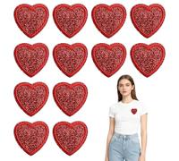 12 Pezzi Toppe Termoadesive Cuore Rosso, Toppe Termoadesive per Tessuti, Toppa Ricamate Cuore, Applicazioni per Tessuti, per DIY Jeans, Abbigliamento, Maglietta, Regalo San Valentino (C)