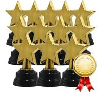 12 pezzi Trofei in plastica a forma di stella dorata, trofei a cinque punte, accessori per premi, adatti come accessori per incontri sportivi, Coppa del Mondo, partite di calcio, premi, premi di compe