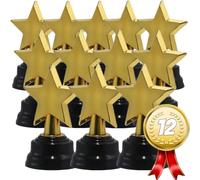 12 pezzi Trofeo in plastica a forma di stella dorata, trofeo a stella pentagonale, oggetto da premiazione, adatto per gare sportive, Coppa del Mondo, partite di calcio, premi, regali di laurea, feste,