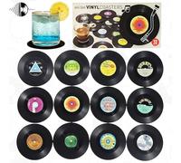 12 Pezzi Vinyl Record Sottobicchieri,Sottobicchieri in Vinile Antiscivolo,Sottobicchiere Vintage Nero Rotondo,per Caffè Tè Boccale di Birra Vino in Vetro Casa e Bar