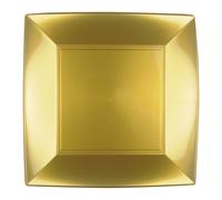 [12] Piatti Piani Nice Oro Quadrati 23x23 cm Gold Plast | Feste Natale