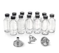 12 piccole bottiglie di vetro trasparente da 2 once (60 ml) con coperchi e 3 imbuti in acciaio inossidabile