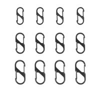 12 piccoli moschettoni, nero, piccolo, doppia apertura a molla, clip portachiavi, 3 misure, anello a S, bloccaggio, fibbia a moschettone, gancio doppio clip in metallo per attività all'aperto,