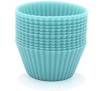 12 pirottini per muffin, riutilizzabili, in silicone di alta qualità, rispettosi dell'ambiente, senza BPA, per cupcake, muffin (blu)