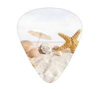 12 plettri con conchiglie e stelle marine sulla spiaggia, con scatola organizer, 3 diversi spessori, accessori per chitarra (0,46 mm, 0,71 mm, 0,96 mm)