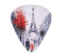 12 plettri con stampa artistica a forma di albero della città di Parigi, Torre Eiffel, con scatola organizer, 3 diversi spessori, accessori per chitarra (0,46 mm, 0,71 mm, 0,96 mm)