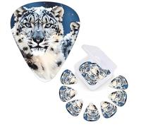 12 plettri per chitarra, 3 diversi spessori, con occhi azzurri, leopardo delle nevi, plettri personalizzati per chitarra elettrica, con scatola portaoggetti, plettro per chitarra acustica