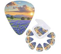 12 plettri per chitarra, 3 diversi spessori, plettri Bluebonnet, plettri per chitarra con paesaggio, per chitarra elettrica, con scatola portaoggetti, plettro per chitarra acustica