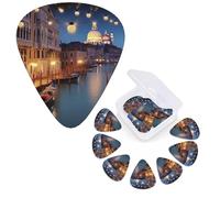 12 plettri per chitarra con scatola organizer per basso, bella venezia di notte, plettro personalizzato per chitarra acustica, chitarra elettrica, basso, ukulele