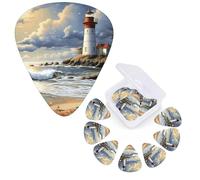 12 plettri per chitarra custodia per plettri per chitarra, plettro per chitarra Sea Lighthouse Sandbeach, plettro per chitarra elettrica, plettro per chitarra acustica e basso (0,46 mm, 0,71 mm, 0,9
