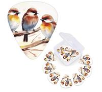 12 plettri per chitarra custodia per plettri per chitarra, uccelli che riposano su un ramo di un albero, plettri per chitarra elettrica, plettri per chitarra acustica e basso (0,46 mm, 0,71 mm, 0,96