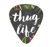 12 plettri per chitarra Thug Life con stampa floreale, con scatola organizer, 3 diversi spessori, accessori per chitarra (0,46 mm, 0,71 mm, 0,96 mm)
