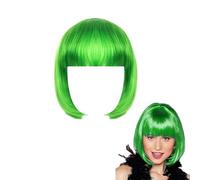 12 Pollic/30 cm Corto Lisci Flat Frange Bob Parrucca Verde Corto Bob Neon per Donna, Parrucca Arcobaleno per Festa a Tema, Materiale PET, Facile da Indossare