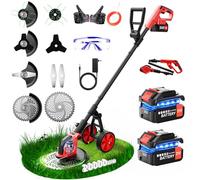 12 pollice Decespugliatore a Batteria, 850W Tagliabordi Elettrico, 21V con 2 3.0Ah Batterie e 3 Tipi di Lame, Ruote Rimovibili, Decespugliatori da Giardino Altezza Regolabile per Prati, Arbusti