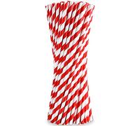 12 pollici/30,5cm Cannucce di carta monouso extra lunghe e larghe 8 mm 100 pezzi, rosso/bianco - Per bevande alte, frullati, frappé