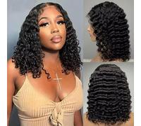 12 pollici Bob Deep Wave trasparente pizzo parrucca frontale dei capelli umani 13x6 pizzo pre-pizzicato, 180% densità, bagnato e ondulato, parrucca brasiliana per le donne