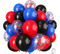 12 pollici (circa 30,5 cm) palloncini in lattice blu reale, rossi e multicolori con palloncini neri ad elio, adatti per decorazioni di feste di compleanno a tema, forniture per feste di laurea, colori