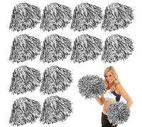 12 pompon da cheerleader: pom poms cheerleading con manici, bellissimi pompon da cheerleader, a mano, con pompon metallici, da cheerleading, per la competizione sportiva, per adulti e bambini