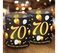 12 portacandele da tavolo per 70 compleanni, bella che tu sia da Bist, 70 anni, decorazione da tavolo Happy Birthday per 70° compleanno, donna uomo, adatto per candele tealight, colore nero