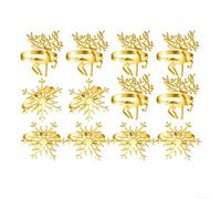 12 portatovaglioli natalizi con disegni di alce e fiocchi di neve, per le vacanze, per l'uso della tavola e decorazione per feste, realizzati in metallo e decorati con strass scintillanti
