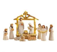 12 presepi con luci, set di presepi colorati dipinti a mano, in resina, decorazione per il primo Natale, presepe della Sacra Famiglia, presepe per piccoli persone, set per interni (bianco)