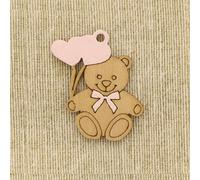 12 PZ Applicazione bomboniera legno Orso Orsetto ROSA con cuori