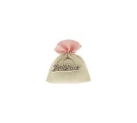 12 pz battesimo bag sacchetto tessuto rosa e beige con scritta in legno 10x12 cm