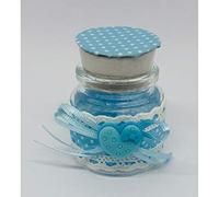 12 PZ BIMBO BOTTIGLIA CELESTE Barattolo portaconfetti e cuore BOMBONIERA